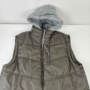 CARBON Puffer Vest Hooded Mens Size XL Olive Green‎ Quilted Full Zip